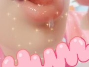 Drooling girl eating yummy lollipop