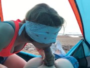 Глубокий минет на пляже, кончил в рот 7/16