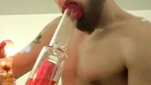 Shirtless bong rip