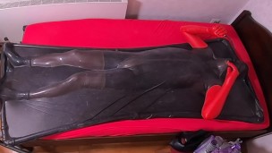 Vacbed Self Bondage Session 6 - 38 Seconds with blow up penis gag