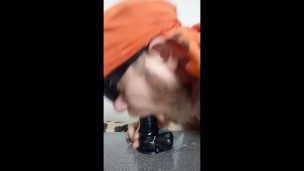 Russian guy deepthroat by big black cock wuth a lot of salvia