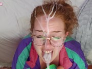 slutty step-sister sucks & throat fucks you with a slinky, gets huge facial 14/16