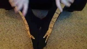 Becky putting on chicken socks