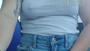 Wets shorts public on porch