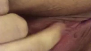 Playing with my shaved pussy in the bathtub