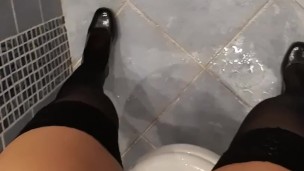 Hard working secretary fails to hold on pee, pee desperation female POV