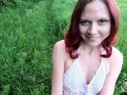 Golden shower after sex and blowjob for little slut in the forest 1/16