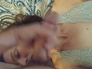 Cute kitty tail butt plug and a facial 15/16