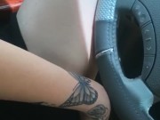 pov desperate teen masturbates in her car
