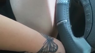 pov desperate teen masturbates in her car