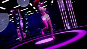 Hentai Girl with Big, Erect Clit and Nipples Dancing to Pink Cat on Stage