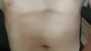 Muscular amateur teen edging until he cums a little