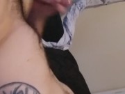 Tattooed stud jerks it and cums