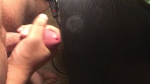 Chubby guy bust a load on his desk