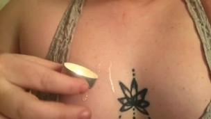 Dripping wax onto my little titties