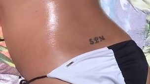 Quick grab ass w/ cheating neighbors wife in bikini while husband bbqs