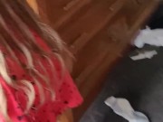 being Mrs Kitty and playing with my boobs.