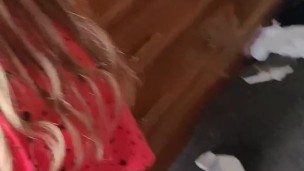 being Mrs Kitty and playing with my boobs.