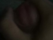 Guy's handjob and cum on the bed. Jerk off in the bedroom