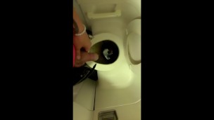 Teen piss on the airplane toilet - thick soft uncut cock