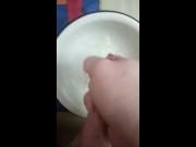 guy cums and uses the sperm as a lubricant for fucking his ass