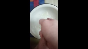 guy cums and uses the sperm as a lubricant for fucking his ass