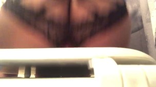 Young ebony riding pink dildo