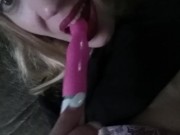 Teen Takes Dildo Licks Pussy Juices