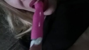 Teen Takes Dildo Licks Pussy Juices