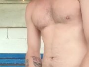 cumshot in the garden shed