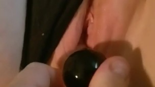 Redhead bbw gets fucked with glass dildo