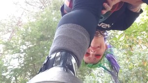 Goth Cyberpunk Giantess Crushes you in the forest at a music festival,