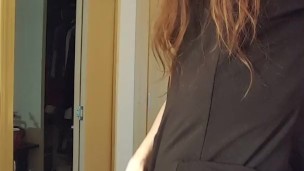 Small tiddy trans goth gf cums all over her dress
