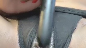 Ebony using vibrator watching porn