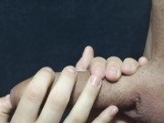 Close up foreskin play. Big cock blowjob and throbbing oral creampie 6/16