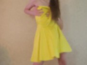 Dance & Strip from yellow dress and heels to Bad Idea by Ariana Grande 9/16