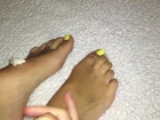 Teen Massages Glitter Lotion Into Her Feet