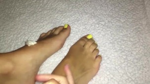 Teen Massages Glitter Lotion Into Her Feet