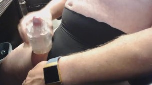 White cum stains on black panties w compact fleshlight