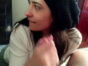 Naughty sucking girlfriend with the family in the living room