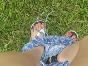 Short Girl Standing Pee Outside In Grass