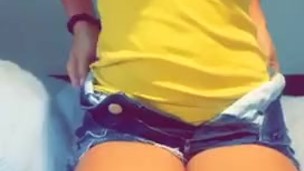 Petite blonde strip tease perfect body shaking ass