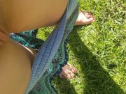 Quick Standing Summer Pee Outside In Grass