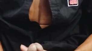Slim asian guy jerk and cum in the office