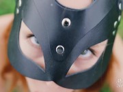 Slutty wild cat play with foreskin and swallow cum outdoor 10/16