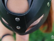 Slutty wild cat play with foreskin and swallow cum outdoor 13/16