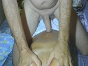 Man gets fucked by wife with strapon and he cum on tits 9/16