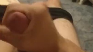 Skinny teen moaning while jerking off before bed