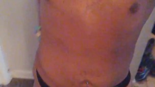 Solo black male body worship and cock flash in underwear