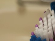 GanjaGoddess69  brushes her teeth and her hairy pussy teal hair object fuck